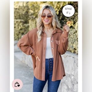 Pink Lily brown waffle knit button up .